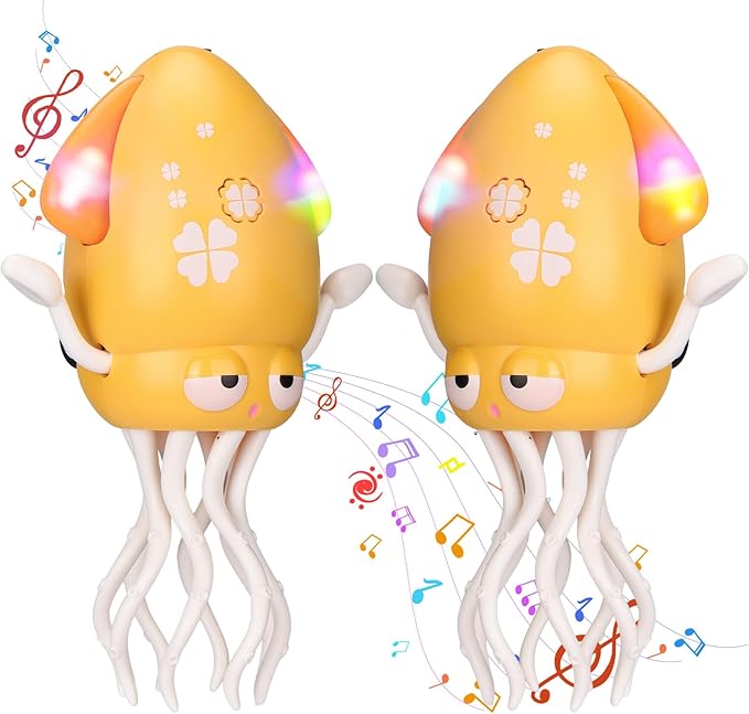 2pcs Magic Electric Dancing Octopus Toy with Led Light and Music,Yellow