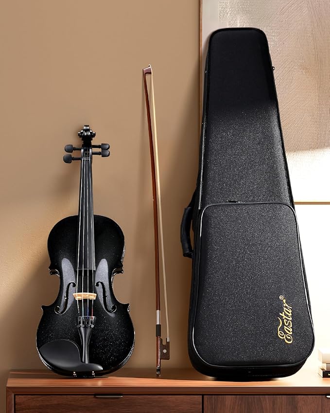 Eastar 4/4 Violin Set Full Size Fiddle Solidwood for Adults with Hard Case, Shoulder Rest, Rosin, Two Bows, Clip-on Tuner and Extra Strings, Black