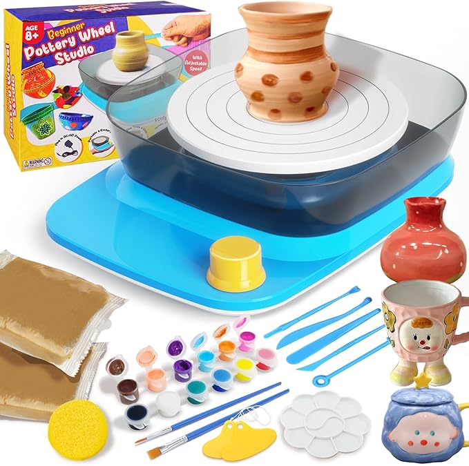 Innofans Pottery Wheel for Kids - Complete Pottery Kit & Tools for Beginners, Plug-in Rechargeable Battery, Upgraded Detachable Turntable Adjustable Speed, DIY Clay Maker for Kids 9-12 (Patented)