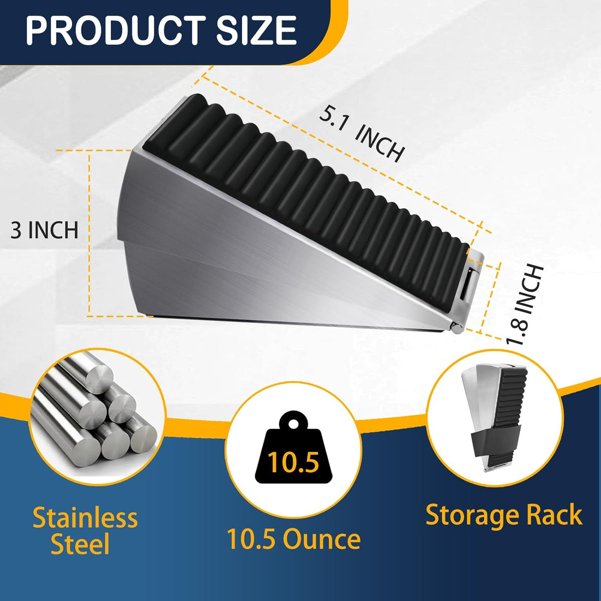 Heavy Duty Door Stopper Adjustable Spring Large Stoppers Wedge, Tall up to 3 Inches Doorstop Stainless steels Made Suits Any Heavy Doors (2 Pack Silver-Adjustable)