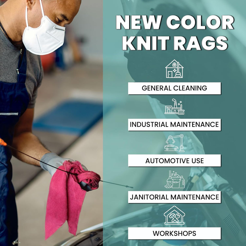 Premium Color Knit Cleaning Rags (10 lbs. Bag) – Shop Rags Bulk for Workshops, Mechanics, Painters, and Home Use, Multipurpose Cotton T-Shirt Rags