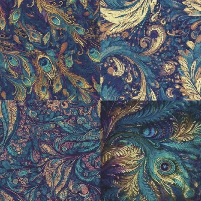 6x6 Inch Peacock Feather Themed Scrapbook Paper Pad – 24 Sheets, 12 Unique Designs, Single-Sided Premium Craft Paper for Scrapbooking, Cardmaking, and DIY Crafts