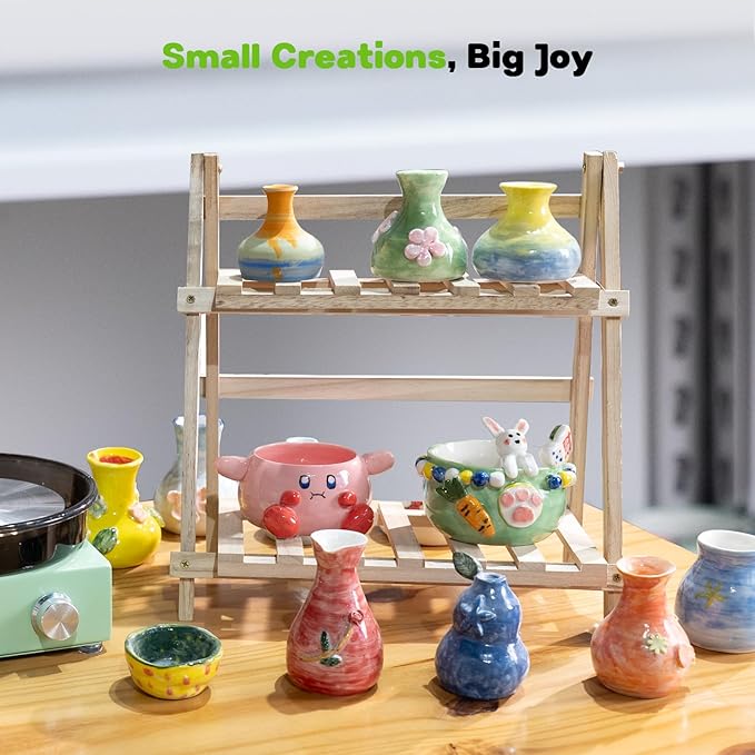 Alldeer Mini Pottery Wheel Kit - 6" Turntable Two-Way Rotation Clay Wheel, Metal Frame, Removable Splash Tray Ceramic Making Kit with 18PCS Sculpting Tools, Pottery DIY Machine for Kids and Beginners