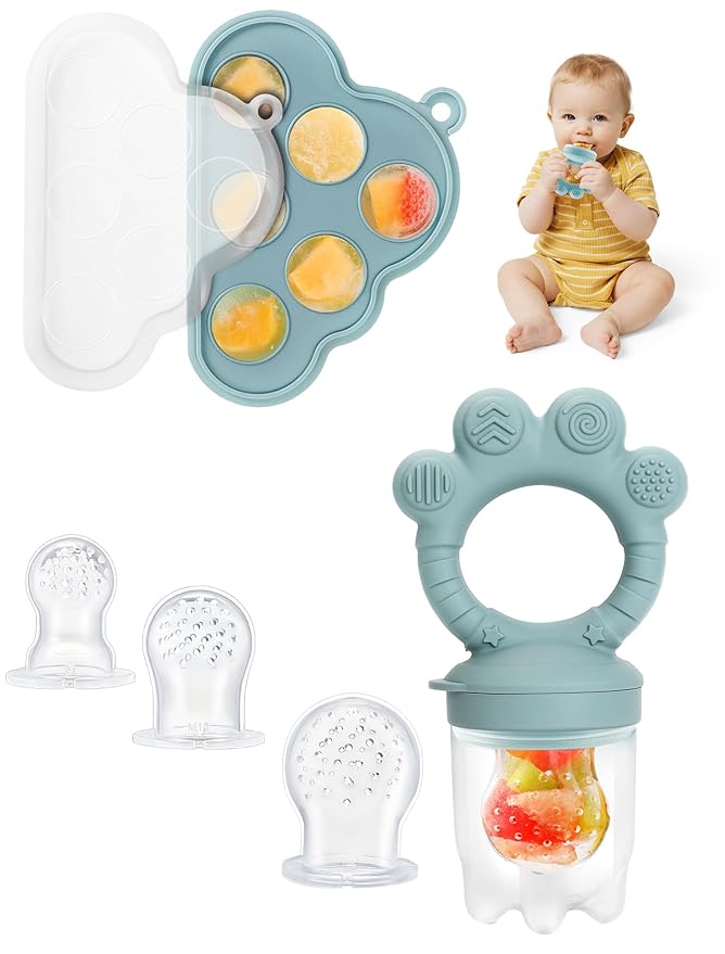 Baby Breastmilk Popsicle Molds & Fruit Food Feeder Pacifier, Silicone Baby Food Storage Containers, Baby Popsicle Molds Teething for Toddler Teething & Infant Self Feeding (Blue)