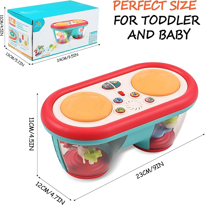 Baby Toys for 6 to 12 Months, Drum Musical Learning Infant Toys Rotating Light Up Toys for 12-18 Months, Tummy Time Toys for Baby 0-3-6-9 Months, Baby Gifts Toys 1 Year Old