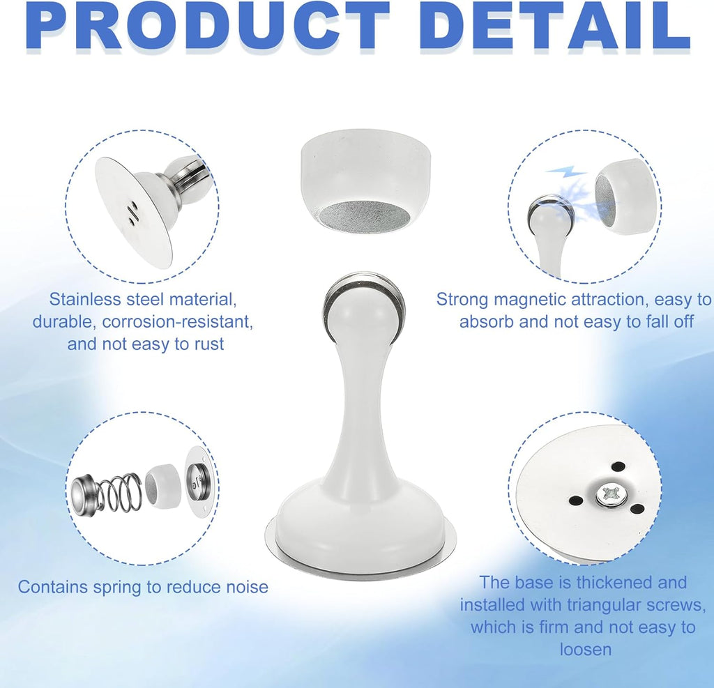 uxcell Magnetic Door Stopper, Stainless Steel Heavy Duty Door Holder, No Drilling Doors Knob Wall Protector with Self-AdhesiveTapes and Screws for Home Office Wall Floor Mounting, White