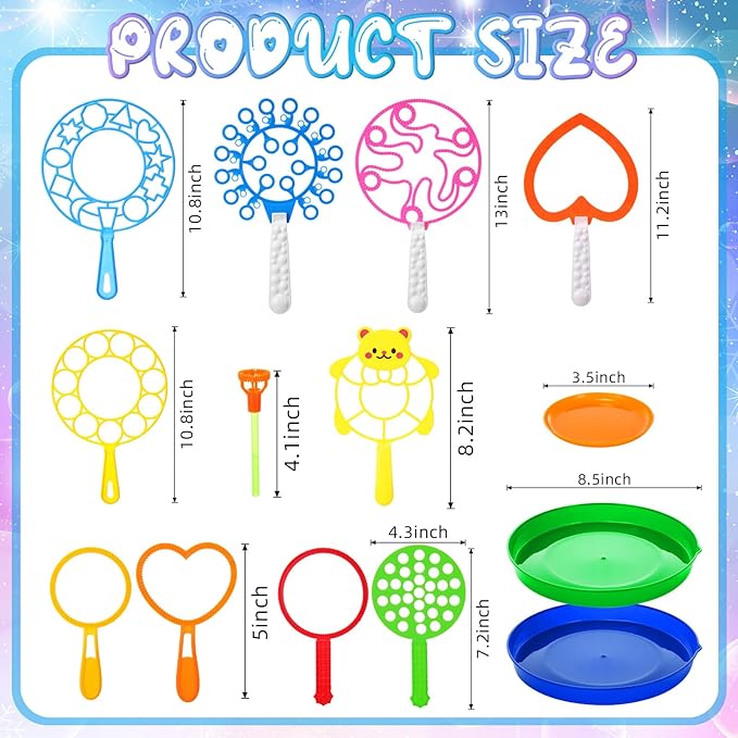 Lenwen 16 Pcs Giant Bubble Wands Kit Big Maker Toy Large Gigantic Bubble Wands with Refill and Tray for Summer School Birthday Outdoor Playtime Fun Activity Party Favors (Various)