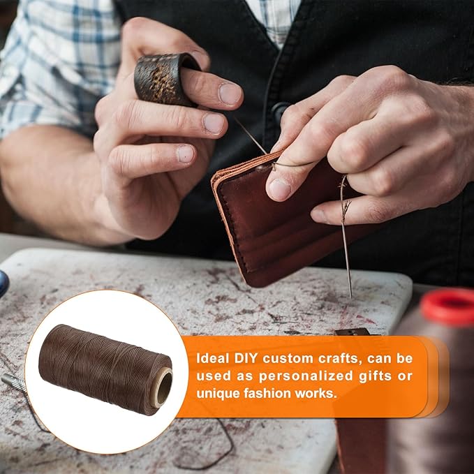 MECCANIXITY Waxed Thread,197 Yard 1mm 210D Flat Wax Thread Polyester Waxed String for Leather Sewing Hand Weaving Book Binding Home Decoration,Deep Brown