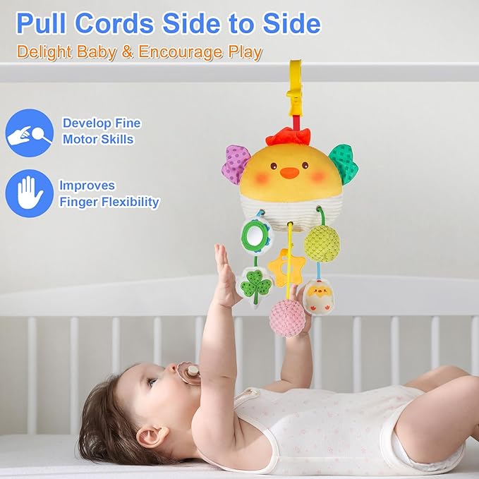 Car Seat Toy for Babies 0-6 Months, Stroller Toy with a Convenient clip, Carseat Toys Hanging Baby Accessories,Built-In Bell, Rattle,Squeaky,Mirror for infant,Babies Gift 0-3-6-12 months Boy Girl