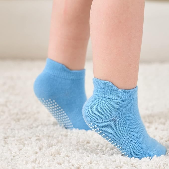 Zaples Baby Non Slip Grip Ankle Socks with Non Skid Soles for Infants Toddlers Kids Boys Girls