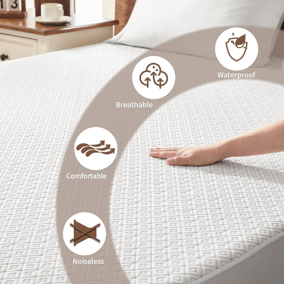 BEDLORE Waterproof Twin XL Mattress Protector, Noiseless Mattress Cover with Stretchable Pockets for 6-15 inches Mattress, Soft Breathable Mattress Pad College Dorm Size for Back to School (White)