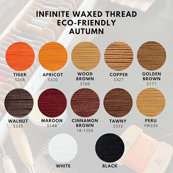 Bonded & Round Waxed Threads, 3-PLY Round Thread 12 Colors 384 Yards - Hand Sewing - All Leather Projects/Crafts/All-Purpose Threads/Macrame/Bracelet (0.45 mm, 32yd/Each)