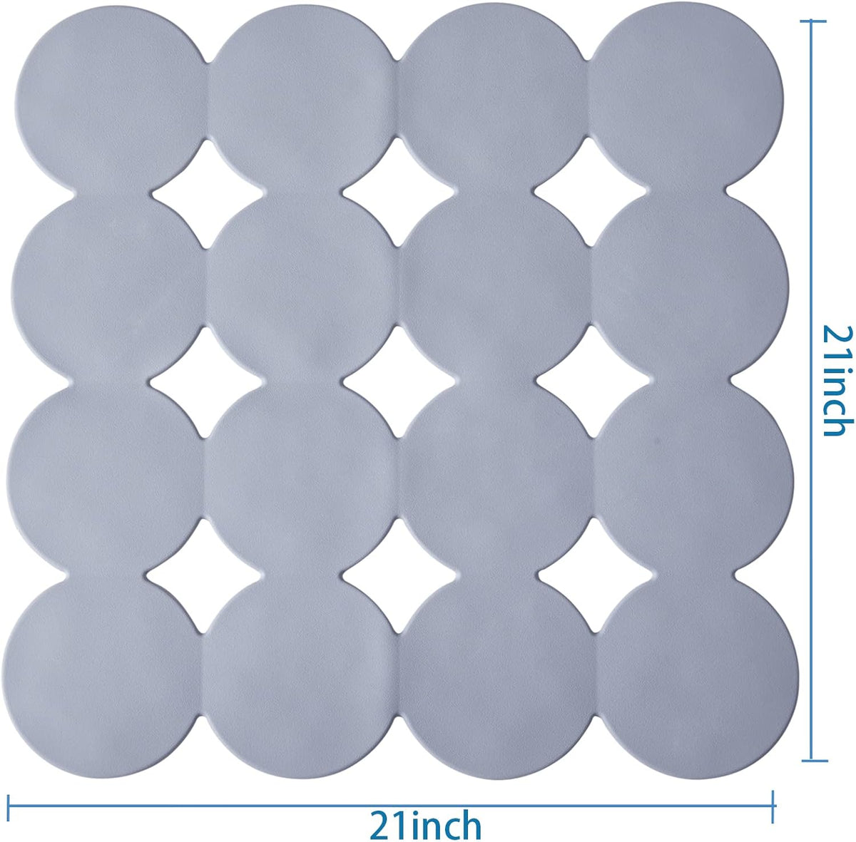 Square Shower Mat Nonslip - Rubber Bathtub Mat with Suction Cups for Inside Shower Bathroom Floor (Grey, 21X21”)