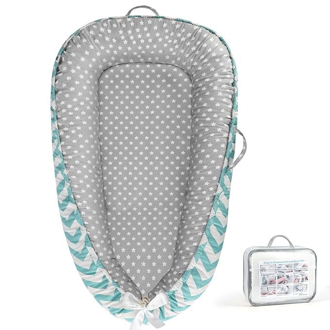KISS GOLD Baby Lounger - Breathable Soft Cotton Cover Baby Lounger Nest, Babies Essentials Gifts, Portable Lounger for Baby Tummy Time Floor Playing Seated Support for Home and Travel