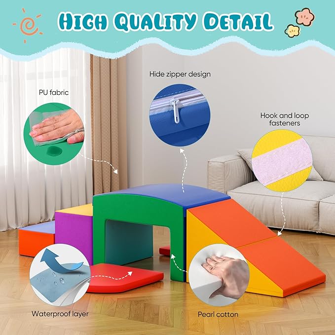 Lischwert Indoor Soft Foam Climber Play Sets, Toddler Climbing Toys Indoor with Slide Stairs and Ramp Indoor Climbing Toys for Kids and Children,6 Pieces Colorful