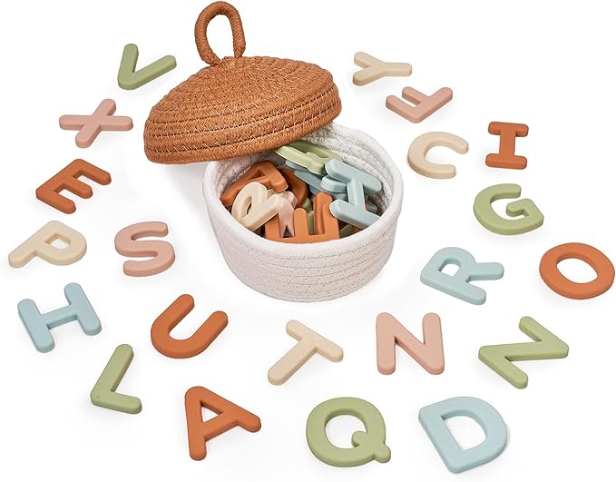 JoyCat Silicone Alphabet Magnetic Letters, 26 Uppercase ABC Fridge Magnets for Toddlers & Kids, Baby Learning Refrigerator Toy Set, Preschool Birthday Gifts for Boys Girls Age 1+ (Muted Color)