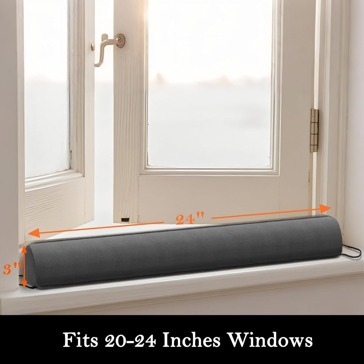 Sunolga 24" Door Draft Stopper Blocks Hot and Cold Air with Removable Washable Cover for Gaps Up to 3", All-Season Seal for Noise, Door Sweep for Bottom of Door and Window, Home Essentials, Gray