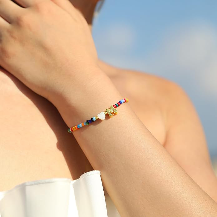 Turandoss Colorful Beaded Bracelets for Women - Trendy Boho Layered Bracelet Cute Charm Bracelets for Teen Girls Summer Gifts Jewrly