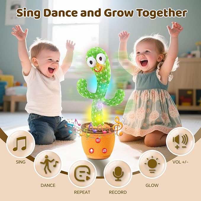 Rechargeable Dancing Talking Cactus Toy for Baby Toddler, Boys Girls Gifts Singing Mimicking Toys Recording Repeating What You Say with 120 English Songs