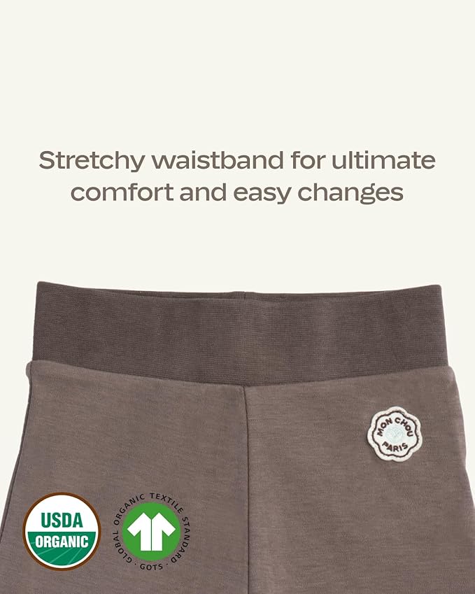 MON CHOU Organic Cotton Baby Pants - 100% Pima Cotton - Lightweight and Breathable Infant Pants for All Seasons