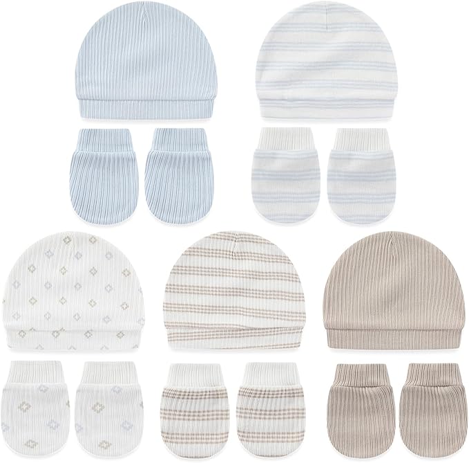 Cute Baby Girl Hats Mittens Set 10-Pack New Born Boy Caps Gloves Suit 0-6 Months Infant Accessories