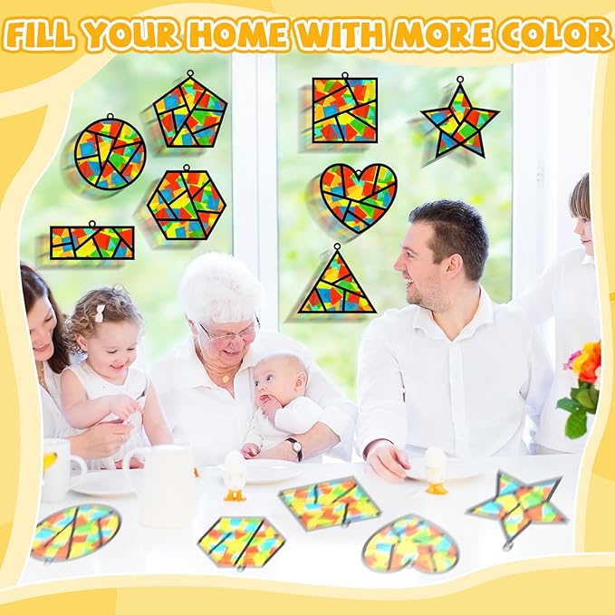 32 Sets Back to School Geometric Recognition Suncatchers Craft DIY Window Stained Glass Effect Star Paper Crafts Home School Classroom Decor Kid Birthday Gift Creative Art Project Activity Game