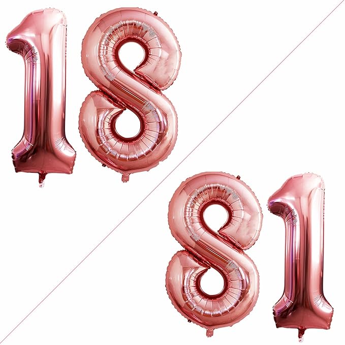 GOER Number 18 Balloons for 18th Birthday Sweet 18 Party Decorations,42 Inch Jumbo Foil Helium 81 Balloons for 81st Birthday Party Decoration (Rose Gold)