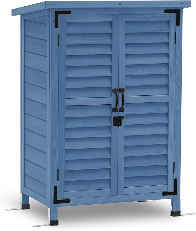 MCombo Outdoor Storage Cabinet, Small Storage Shed with Removable Shelf, Wood Garden Shed with 2 Doors for Yard Patio Lawn (24.6 x 18.3 x 38.2 inch) 0985 (Blue)