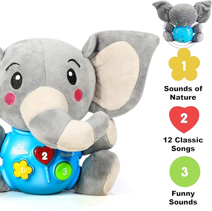 STEAM Life Baby 3-6 Months Boy Gifts Musical Toys Plush Elephant Infant 0-6 6-12 Month Light Up Stuffed Aminal for Newborn Toddler