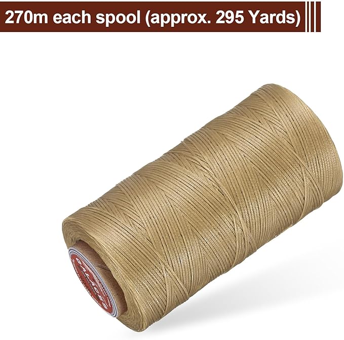 uxcell Flat Leather Sewing Waxed Thread, 270m / 295 Yards Polyester Wax String, 150D Wax Stitching Cord for Leather Crafts, Bookbinding, Bracelets Braided, Sand Yellow