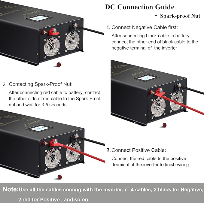 WZRELB 3000W Split Phase Pure Sine Wave Inverter, 24V DC to 120V/240V, 4 AC Outlets, Hardwire Terminal, High Efficiency up to 91.6%