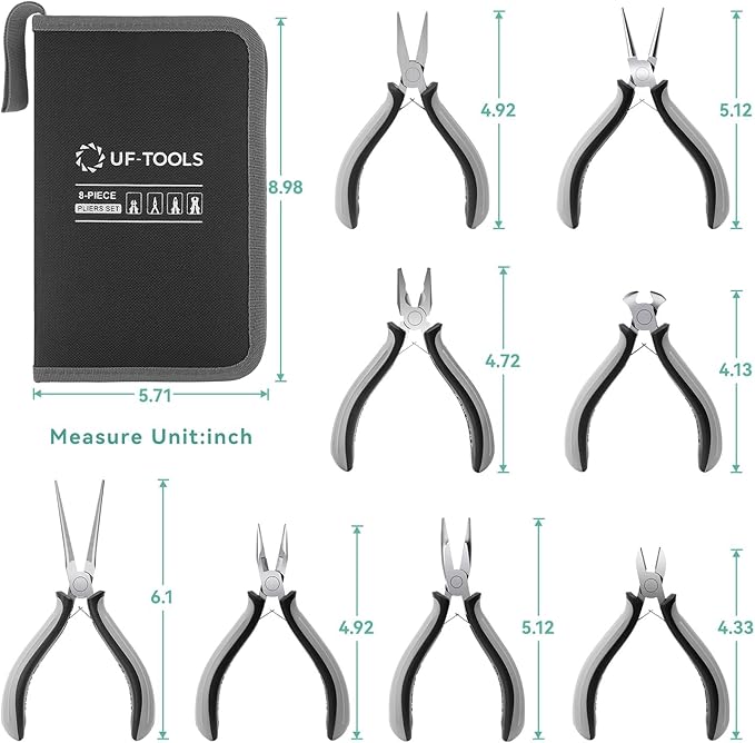 SOONAN 8 Pieces Mini Pliers Set, Jewelry Making Tools with Needle Nose Pliers, Wire Cutters, Round Nose Pliers, Bent Nose Plier