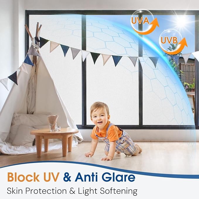 Homein Frosted Glass Window Privacy Film with Tools UV Blocking Privacy Film for Glass Windows, Static Cling No Glue Removable Reusable Anti Glare for Home Day and Night, Pure 35.4x157.4 inch