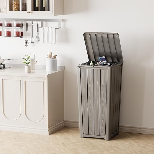 Outdoor Trash Can 23 Gallon Garbage Can with Lid Waterproof Resin Garbage Patio Waste Bin for Garden, Backyard, Deck,Gray