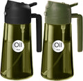 YARRAMATE 2Pcs 16oz/470ml Dark Green Oil Sprayer for Cooking with Stickers, Food-grade Premium 2 in 1 Olive Oil Dispenser Bottle for Kitchen Gadgets, Air Fryer, Salad, Frying, BBQ (Black&OliveGreen)