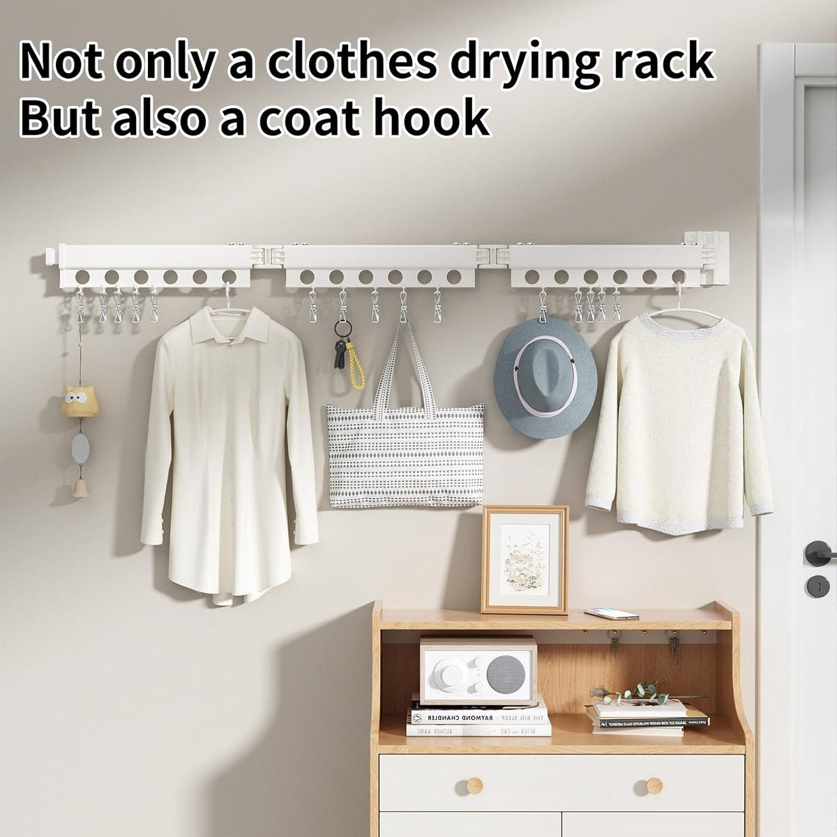 Clothes Drying Rack Foldable Wall Mounted Drying Rack 3 Fold White-Laundry Drying Rack Durable Clothing Racks for Hanging Clothes