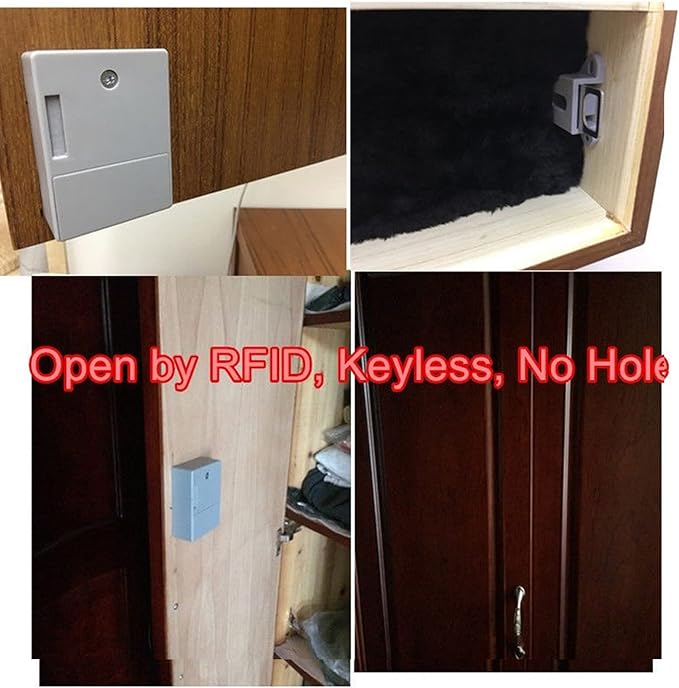 Battery IC Card Sensor Digital Cabinet Lock Drawer Lock File Cabinet Smart Lock DIY Keyless Cabinet Drawer Lock Without Perforate Hole for Drawers, Cabinet, Doors, Wardrobe