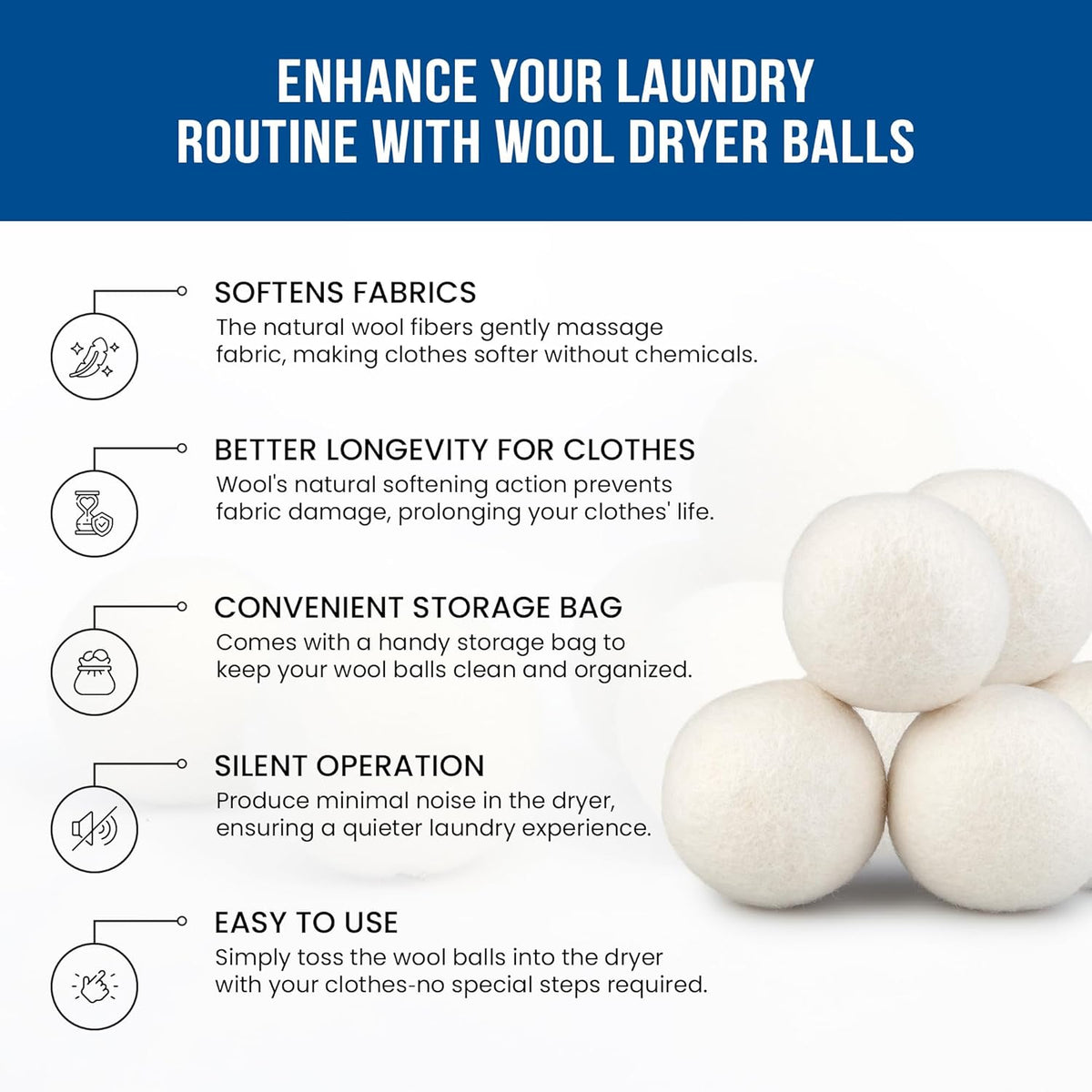 Ezhippie Quality Wool Dryer Balls - 4 XL Pack - 1000+ Loads - Pure Organic Wool - Reusable Natural Fabric Softener Perfect with Essential Oils, Reduce Clothing Static and Wrinkles