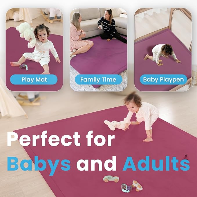 1.3" Thick Baby Play Mat for Floor, 39x59 Foam Tummy Time Mat, Padded Support Soft Plush Nursery Rug for Infant Kids Toddler Crawling Kick Activity (Burgundy)