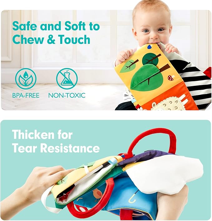 hahaland Baby Toys 0-6 Months - High Contrast Newborn Toys - Baby Tummy Time Books 0-6 Months with Crinkle, Squeaky Sounds, Touch Feel, Visual Stimulation