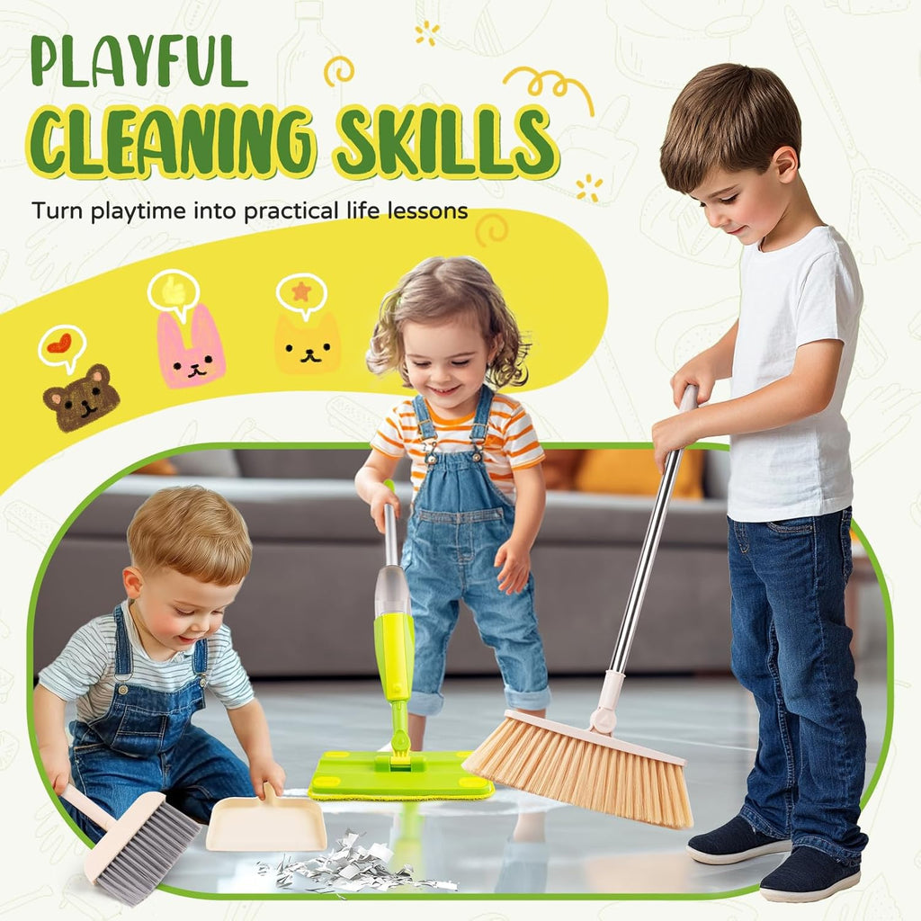 Kids Cleaning Toy Set,Mini Spray Mop Montessori Toys Pretend Play Cleaning Tool for Toddlers with Spray Mop & Kids Broom Dustpan Set Cleaning Toys Gift for Toddlers Girls Boys Age 3+