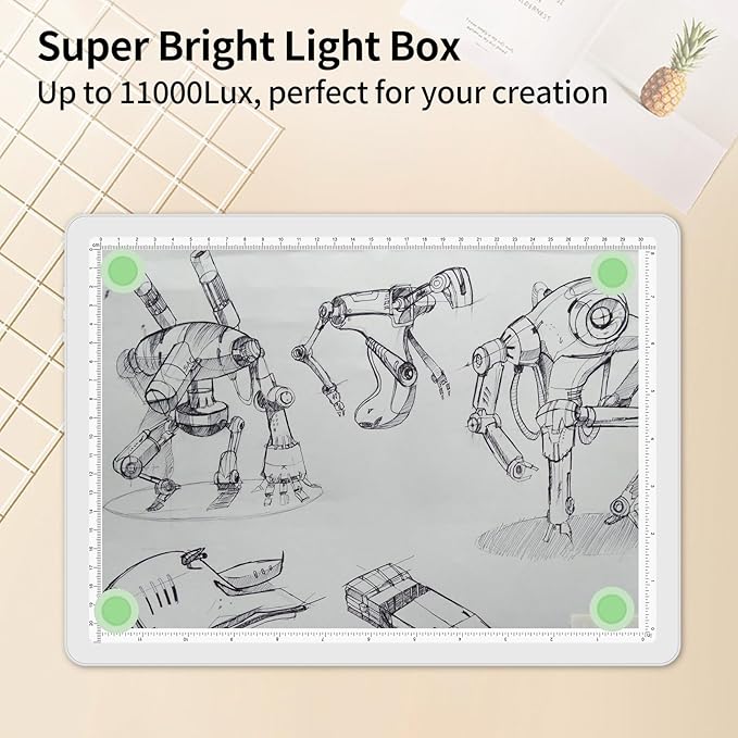TOHETO A4 Light Board for Diamond Painting, Super Bright Magnetic Light Pad with Side Buttons, Lightbox for Tracing and Drawing, Corded Light Table for Sketching, Animation, Weeding Vinyl (White)