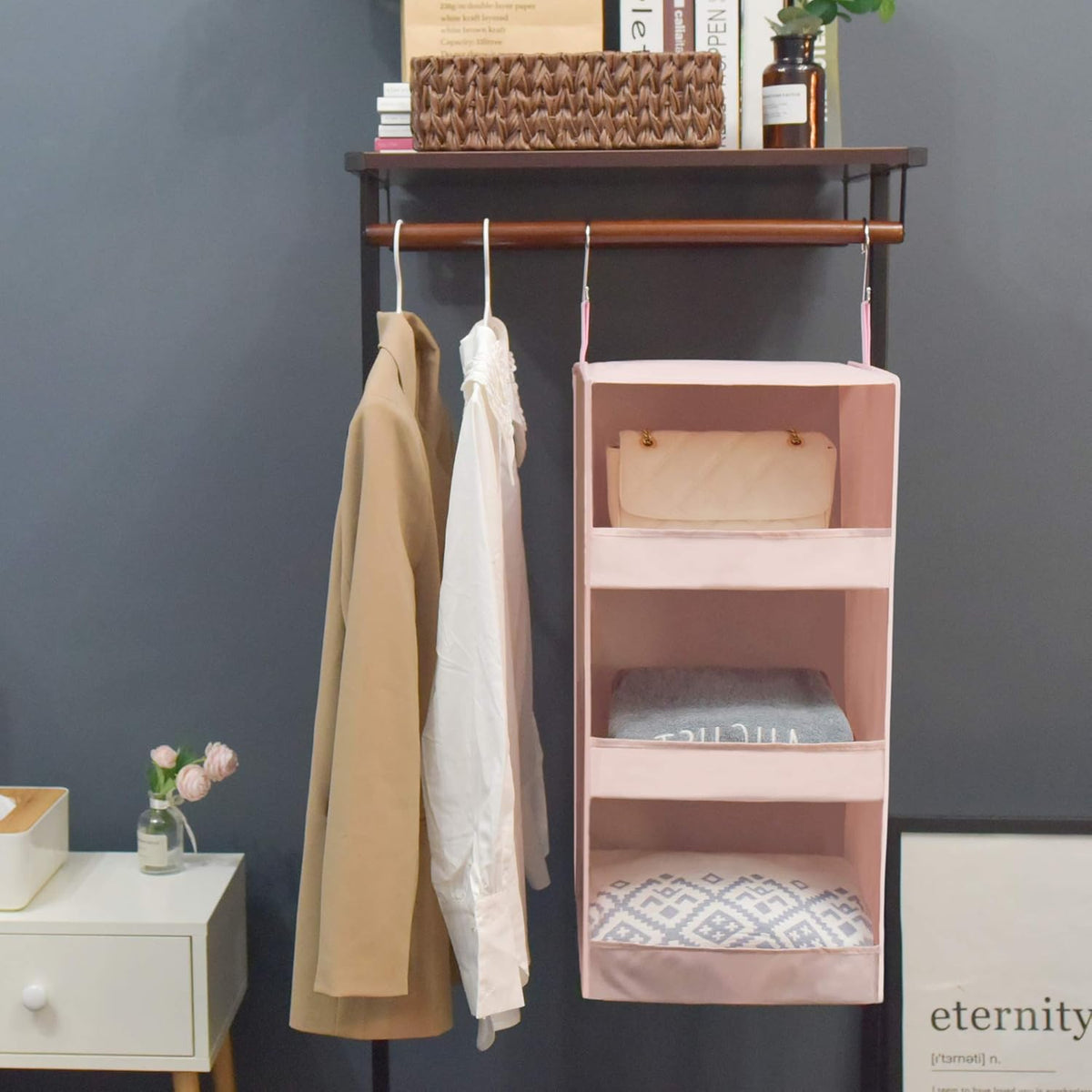 GRANNY SAYS 3-Shelf Hanging Closet Organizer, Collapsible Closet Hanging Shelves, Nursery Hanging Organizer, Pink, 29 ½" H X 12" W X 12" D, 1-Pack