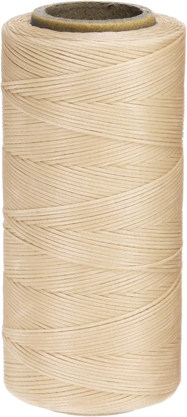uxcell 150D 0.8mm Flat Waxed Thread 284 Yards Polyester Leather Sewing Waxed String Hand Stitching Waxed Cord for Leather Stitching Sewing Bookbinding DIY Craft Beige