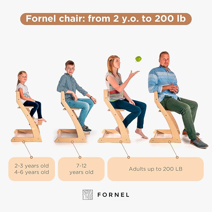 FORNEL Scandinavian Wooden High Chair | The Adjustable Grow-with-Me Chair, A Smart & Affordable Alternative to Stokke Tripp Trapp | Natural Wood Finish