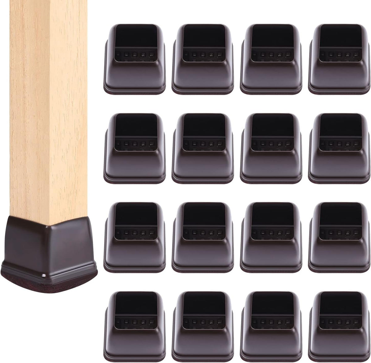 Ezprotekt 24 Pcs Square Chair Leg Floor Protectors with Felt, Silicone Felt F for Hardwood Floor, Dining Table Leg Caps Covers No Scratches (L Fit: 1" - 1.4", Dark Brown)