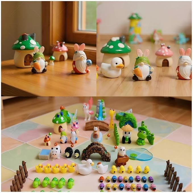 82 Pcs Fairy Garden Accessories Kit - Miniature Figurines, Resin Mushrooms, Elves, Animals, Bridges & Decor for DIY Terrarium, Dollhouse, Succulent Pots, Indoor/Outdoor Craft
