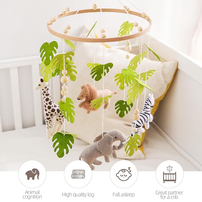 EERKEOD Baby Crib Mobile Baby Nursery Mobile Handmade Felt Forest Animal Mobile for Baby Boys and Girls Woodland Nursery Decor for Infant Bedroom Hanging Gender Neutral Baby Stuff
