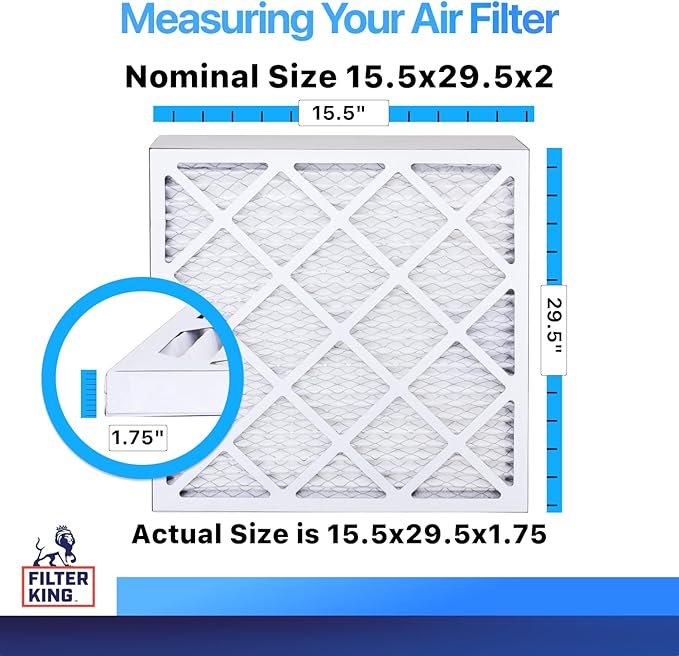 Filter King 15.5x29.5x2 Air Filter | 5-PACK | MERV 8 HVAC Pleated A/C Furnace Filters | MADE IN USA | Actual Size: 15.5 x 29.5 x 1.75"