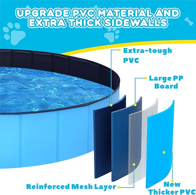 Foldable Dog Pool,39" Collapsible Dog Kids Swimming Pool for Backyard, Portable Kiddie Pool Hard Plastic,Multifunction Ball Pit Pets Bathing Tub for Kids Baby Toddler Dog